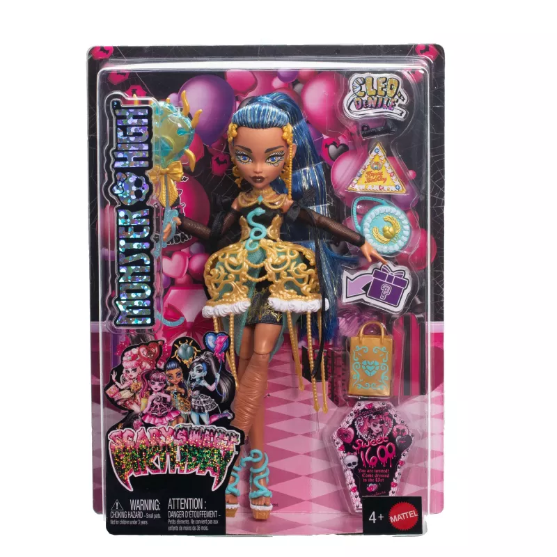 Boneca Monster High Scary Sweet Birthday Cleo De Nile com vestido de festa, balão e presente