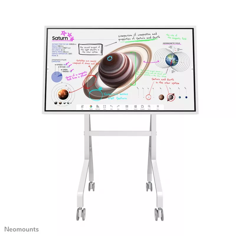 Carrinho Neomounts FL50-515WH1 Samsung Flip para ecrãs de 55–65 polegadas, rotativo, altura ajustável, branco