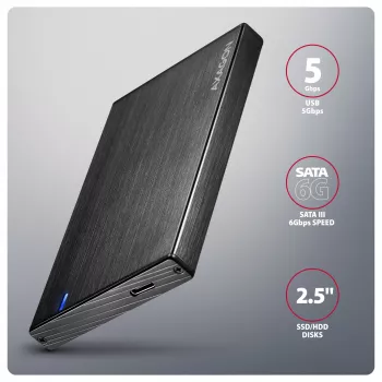 Axagon EE25-XA6C caixa externa compacta de alumínio USB-C 5 Gbit/s – SATA 6G para SSD/HDD de 2,5 inch