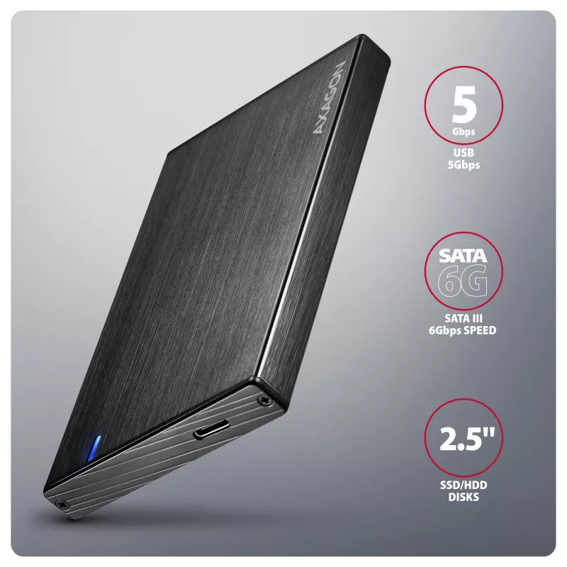 Axagon EE25-XA6C caixa externa compacta de alumínio USB-C 5 Gbit/s – SATA 6G para SSD/HDD de 2,5 inch
