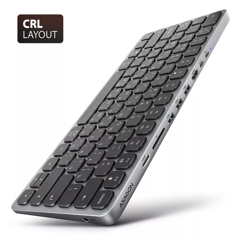 Axagon HMC-KB-CRL, hub USB 5Gbps com teclado, HDMI 4K/60Hz, 3x USB-A, SD/mSD, áudio, PD100, layout cirílico