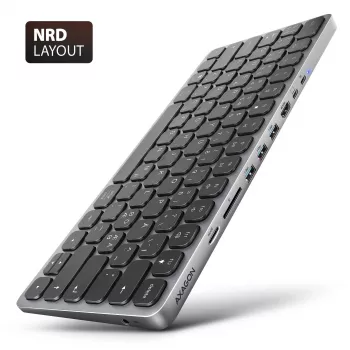 Axagon HMC-KB-NRD, hub USB 5Gbps com teclado, HDMI 4K/60Hz, 3x USB-A, SD/mSD, áudio, PD100, layout nórdico