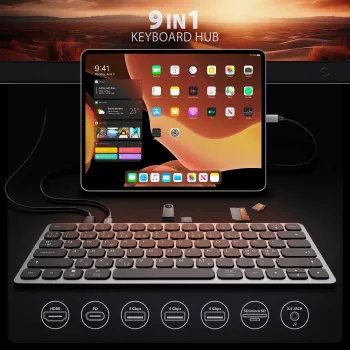 Axagon HMC-KB-NRD, hub USB 5Gbps com teclado, HDMI 4K/60Hz, 3x USB-A, SD/mSD, áudio, PD100, layout nórdico