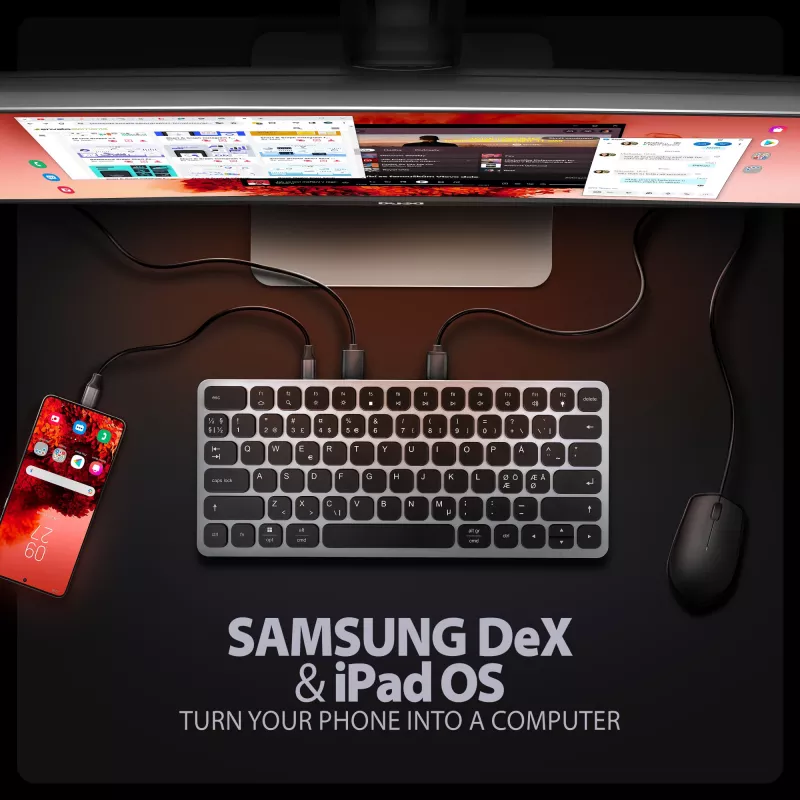 Axagon HMC-KB-NRD, hub USB 5Gbps com teclado, HDMI 4K/60Hz, 3x USB-A, SD/mSD, áudio, PD100, layout nórdico