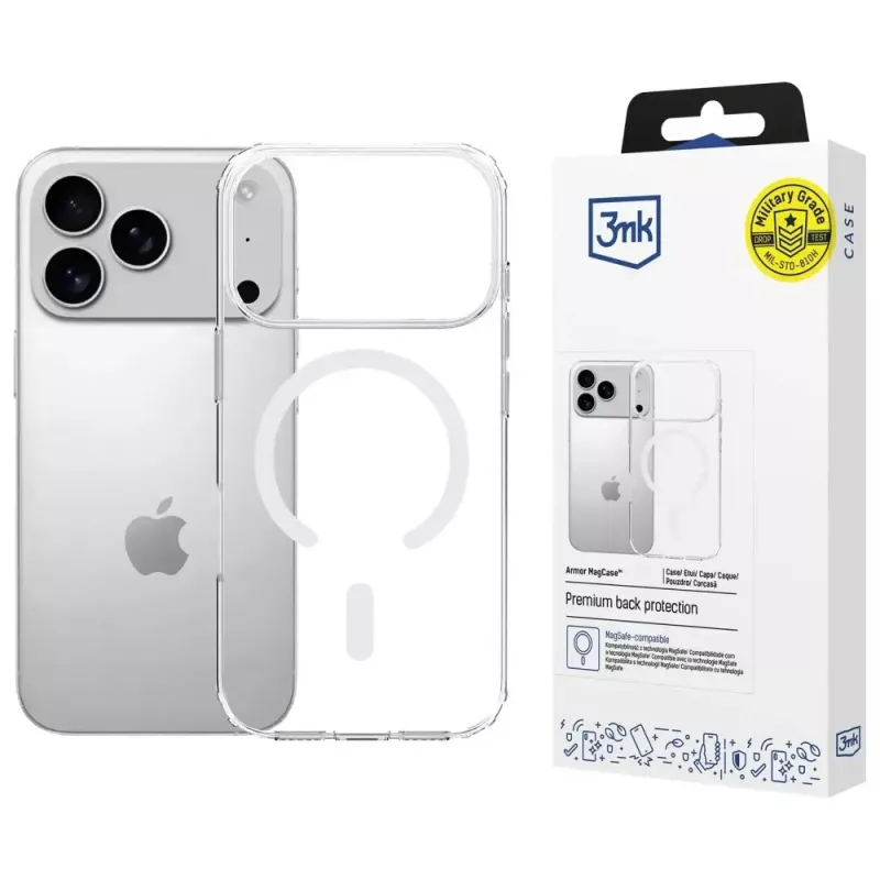 Capa de proteção 3MK Armor MagCase para Apple iPhone 17 Pro, fixação magnética, transparente/fumado