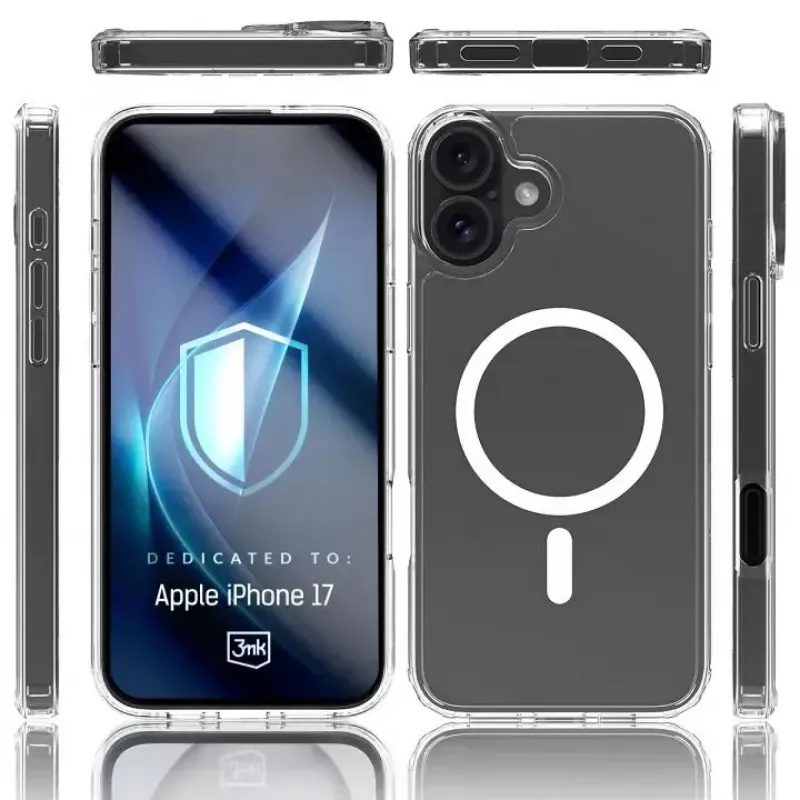3mk Armor MagCase capa para Apple iPhone 17, compatível com MagSafe, capa traseira de TPU, cantos reforçados, transparente