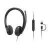 Headset VoIP Lenovo 5000 com fio de arco de cabeça escritório/call center USB Type-C preto