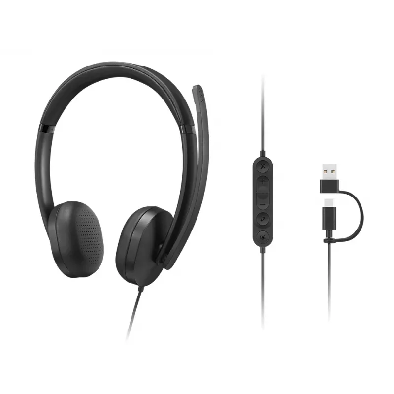 Headset VoIP Lenovo 5000 com fio de arco de cabeça escritório/call center USB Type-C preto
