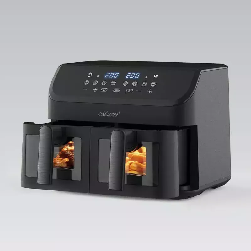 Maestro MR-758 fritadeira de ar com dois cestos, 2 x 4,5 l (9 l), 2000 W, 80–200°C, 8 programas, preta