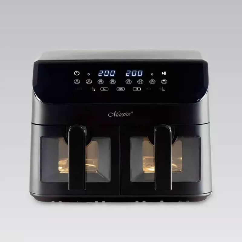Maestro MR-758 fritadeira de ar com dois cestos, 2 x 4,5 l (9 l), 2000 W, 80–200°C, 8 programas, preta