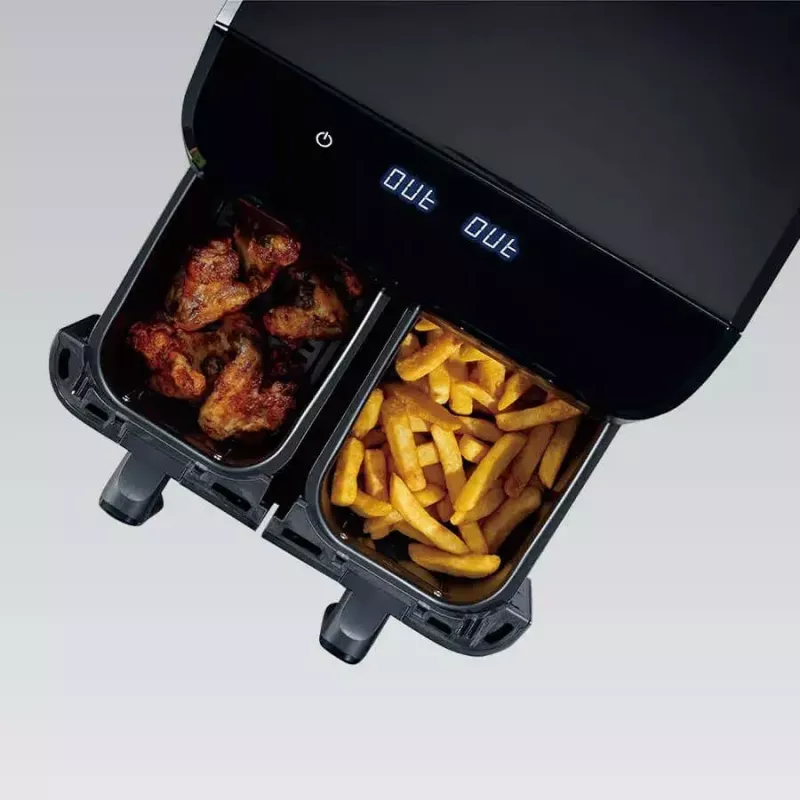 Maestro MR-758 fritadeira de ar com dois cestos, 2 x 4,5 l (9 l), 2000 W, 80–200°C, 8 programas, preta