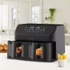 Maestro MR-758 fritadeira de ar com dois cestos, 2 x 4,5 l (9 l), 2000 W, 80–200°C, 8 programas, preta