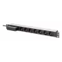 DIGITUS DN-95439 PDU de alumínio para bastidor de 19 polegadas 1U, 7 tomadas Schuko, disjuntor, 16 A, 4000 W, 230 V, 50/60 Hz, cabo de 1,8 m
