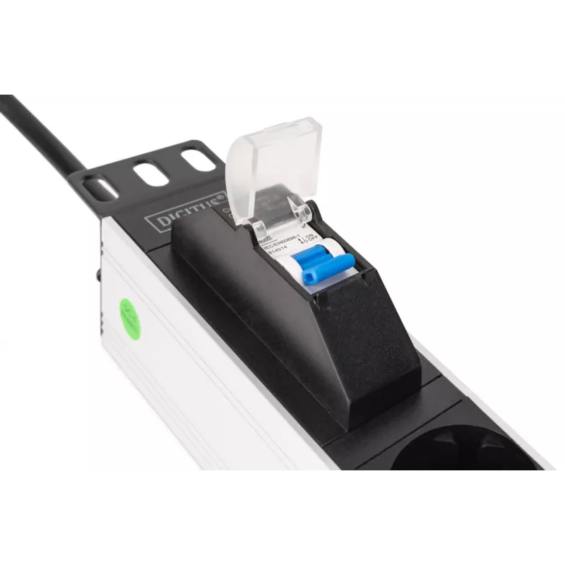 DIGITUS DN-95439 PDU de alumínio para bastidor de 19 polegadas 1U, 7 tomadas Schuko, disjuntor, 16 A, 4000 W, 230 V, 50/60 Hz, cabo de 1,8 m