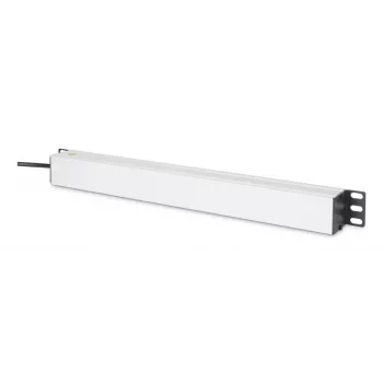 DIGITUS PDU - 1U rackmount alumínio 8x tomada CEE 7/7 1x tomada 10A ficha 250VAC 50/60Hz ficha IEC C14 fusível de proteção