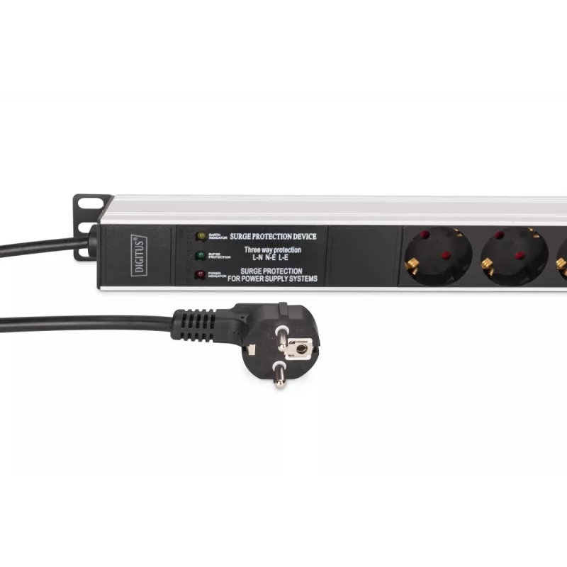 DIGITUS PDU - Filtro de frequência rackmount alumínio 2 m 16 A 3600 W 230 V AC 50/60 Hz 7x segurança 2x tomada
