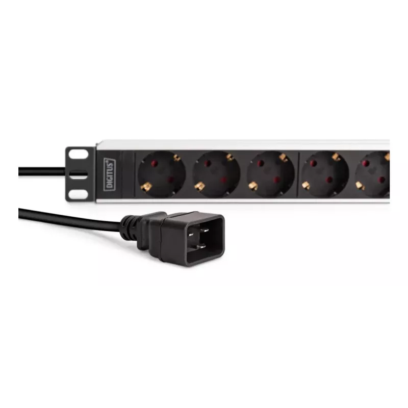 DIGITUS PDU - 1U rackmount alumínio 8x tomada Schuko 1x saída 16A 230VAC 50/60Hz ficha IEC C20