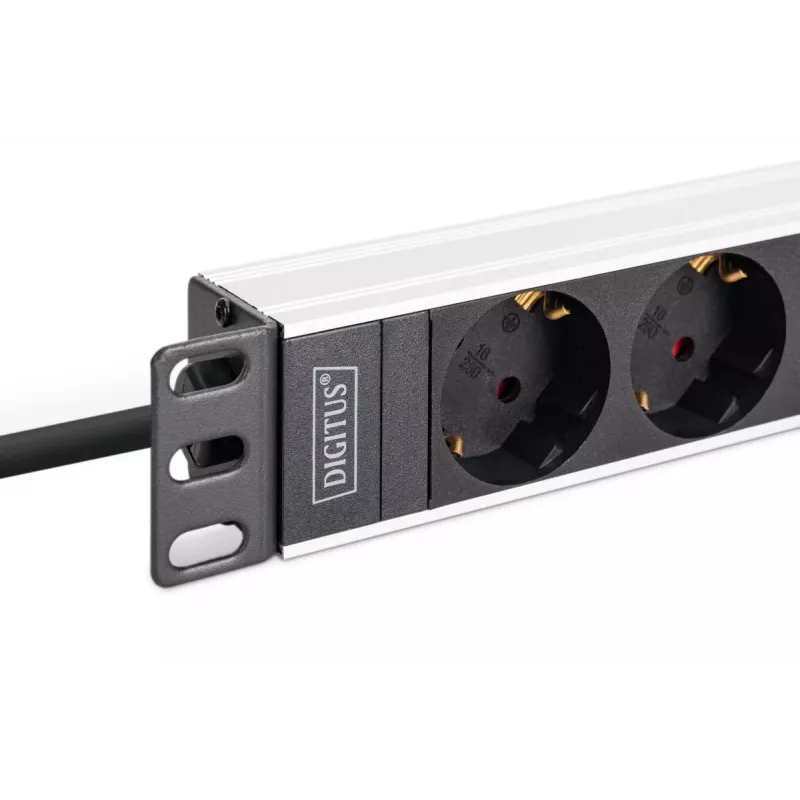 DIGITUS PDU - 1U rackmount alumínio 8x tomada Schuko 1x saída 16A 230VAC 50/60Hz ficha IEC C20