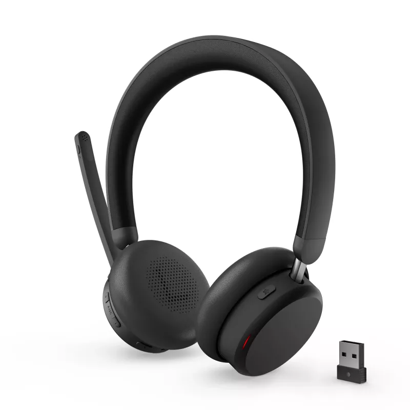 Headset com ANC Lenovo 6550 sem fios arco de cabeça escritório/callcenter USB Type-C Bluetooth preto