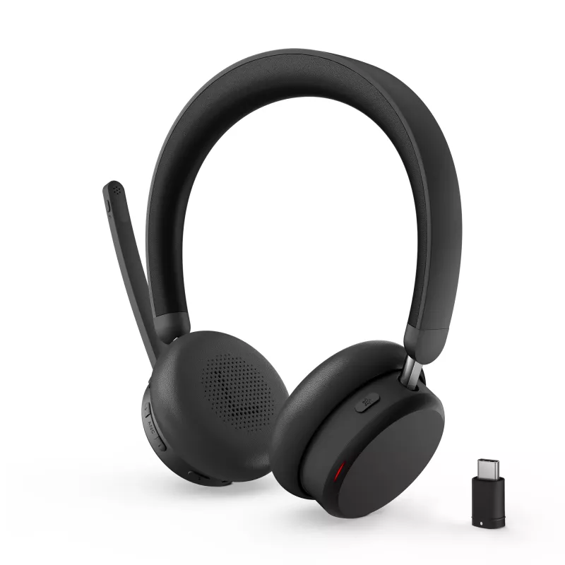 Headset com ANC Lenovo 6550 sem fios arco de cabeça escritório/callcenter USB Type-C Bluetooth preto