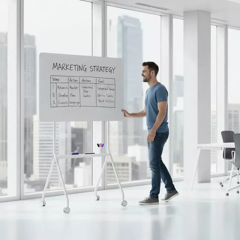 Quadro branco ergo office ER-306 — quadro horizontal de um lado apagável a seco, 1190×790 mm, independente em aço com rodas, magnético