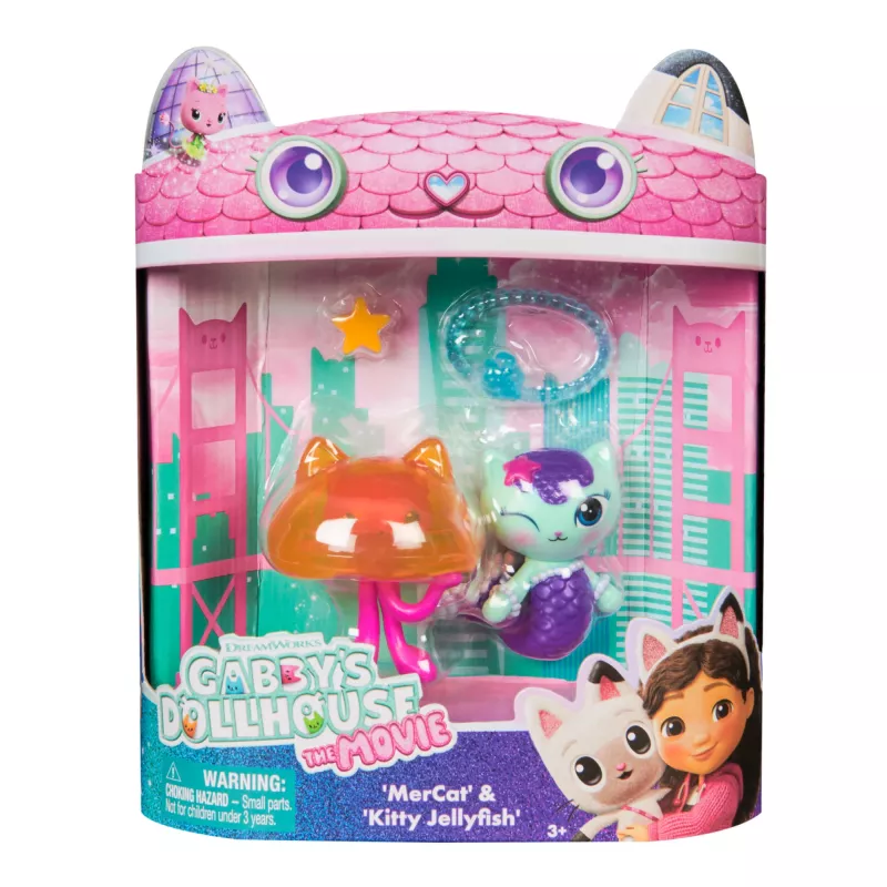 Gabbys Dollhouse: O Filme, MerCat & Kitty Jellyfish, figuras de brincar com 2 acessórios, brinquedo para meninas e meninos a partir dos 3 anos
