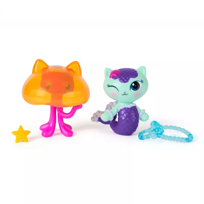Gabbys Dollhouse: O Filme, MerCat & Kitty Jellyfish, figuras de brincar com 2 acessórios, brinquedo para meninas e meninos a partir dos 3 anos