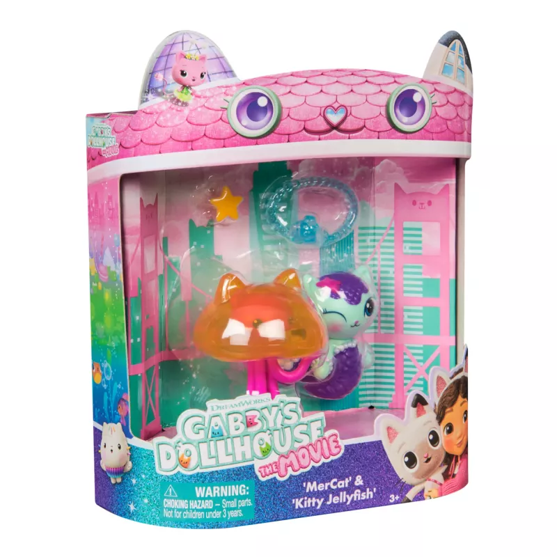 Gabbys Dollhouse: O Filme, MerCat & Kitty Jellyfish, figuras de brincar com 2 acessórios, brinquedo para meninas e meninos a partir dos 3 anos