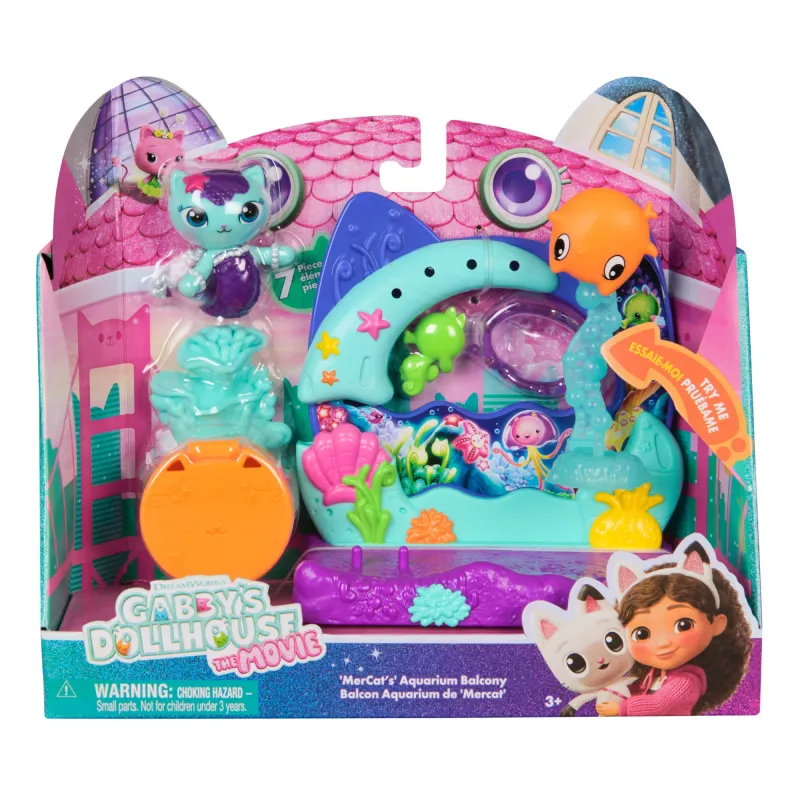 Gabbys Dollhouse: O Filme, Mercats Aquarium-Balkon, com figura e acessórios de casa de bonecas, brinquedo para meninas e meninos a partir dos 3 anos