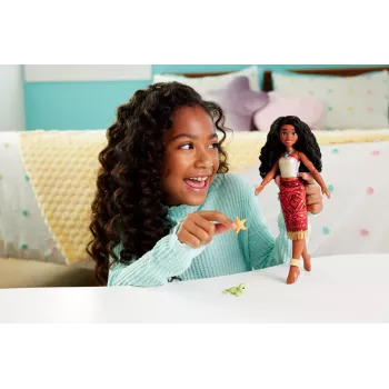 Brinquedo Disney Vaiana 2, boneca Vaiana Tautai flutuante com 2 acessórios e parte superior muda de cor