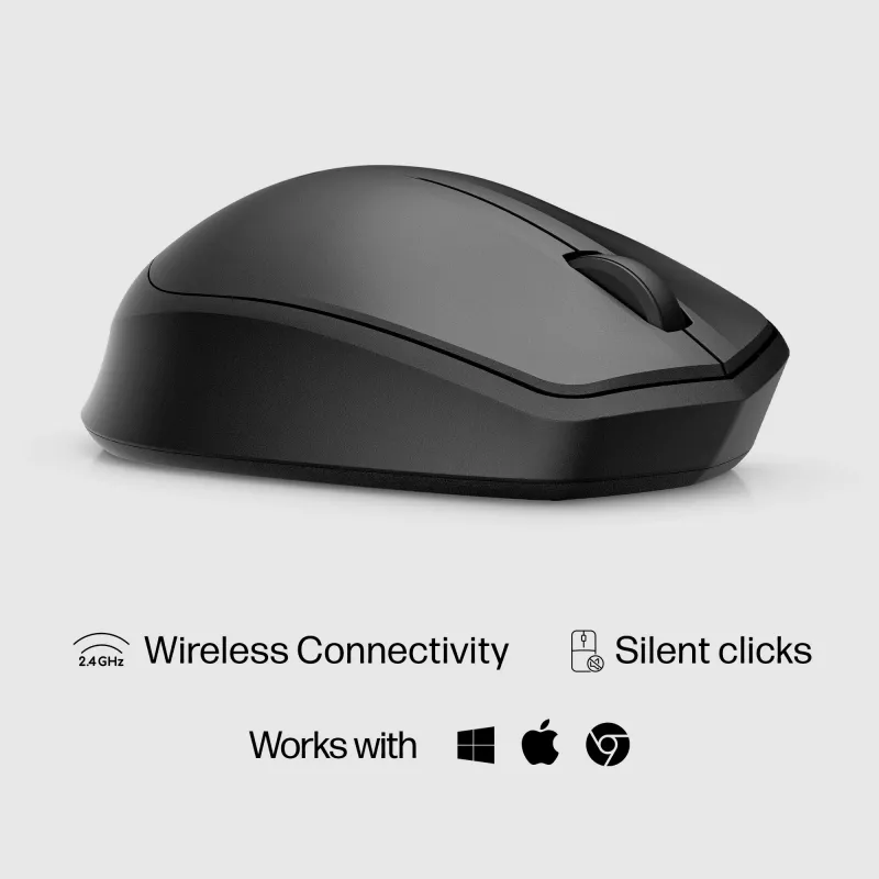 Rato sem fios HP 280 Silent, para destros, ótico, RF sem fios, preto