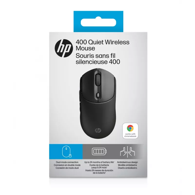 Rato sem fios HP 400 Quiet preto, ambidestro, RF sem fios + Bluetooth, 6000 DPI, preto