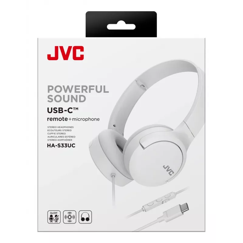 Headset JVC HA-S33UC com fios arco de cabeça chamadas/música USB Type-C branco