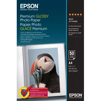 Papel Fotográfico Brilhante Premium Epson - A4 - 50 folhas, brilhante, 255 g/m², A4, branco, 50 folhas, 1 unid.