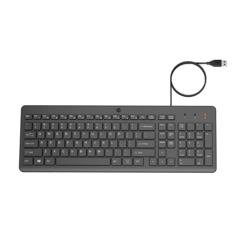 Teclado com fios HP 150, tamanho completo (100%), com fios, USB, mecânico, QWERTY, preto
