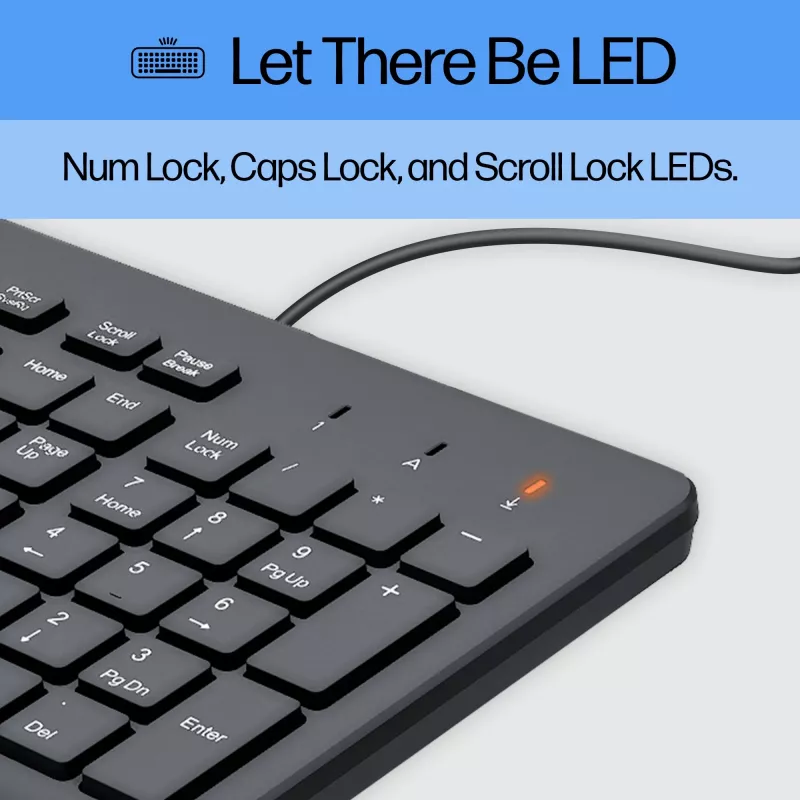 Teclado com fios HP 150, tamanho completo (100%), com fios, USB, mecânico, QWERTY, preto