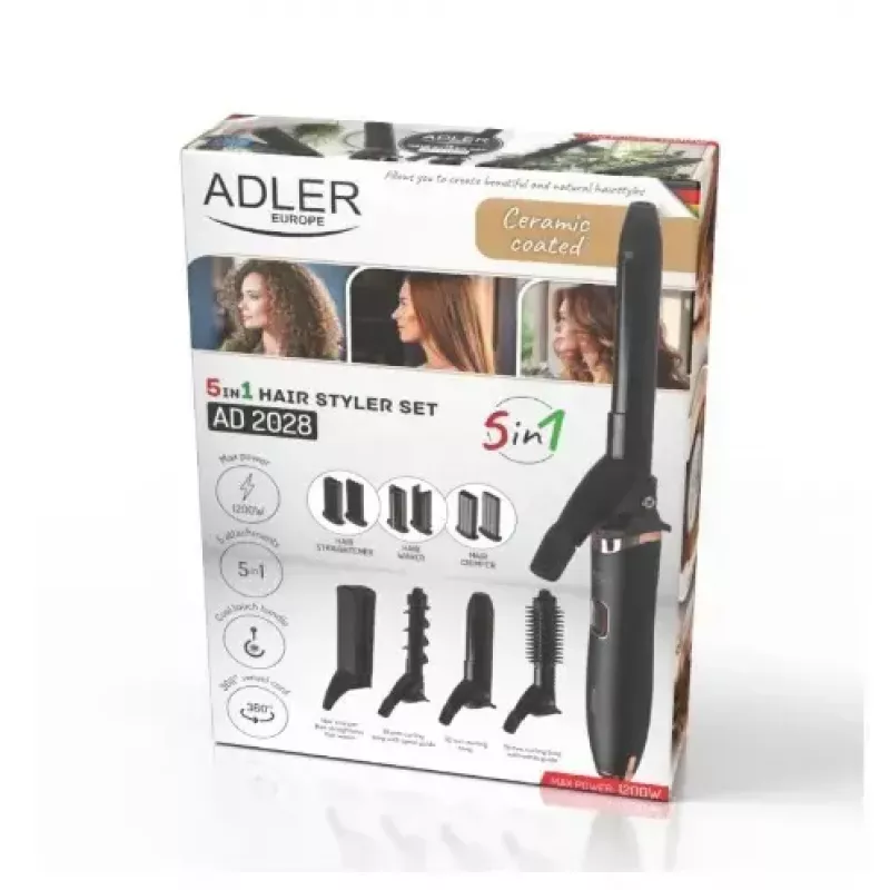Adler AD 2028 conjunto de styling para cabelo 5 em 1, 1200 W, preto