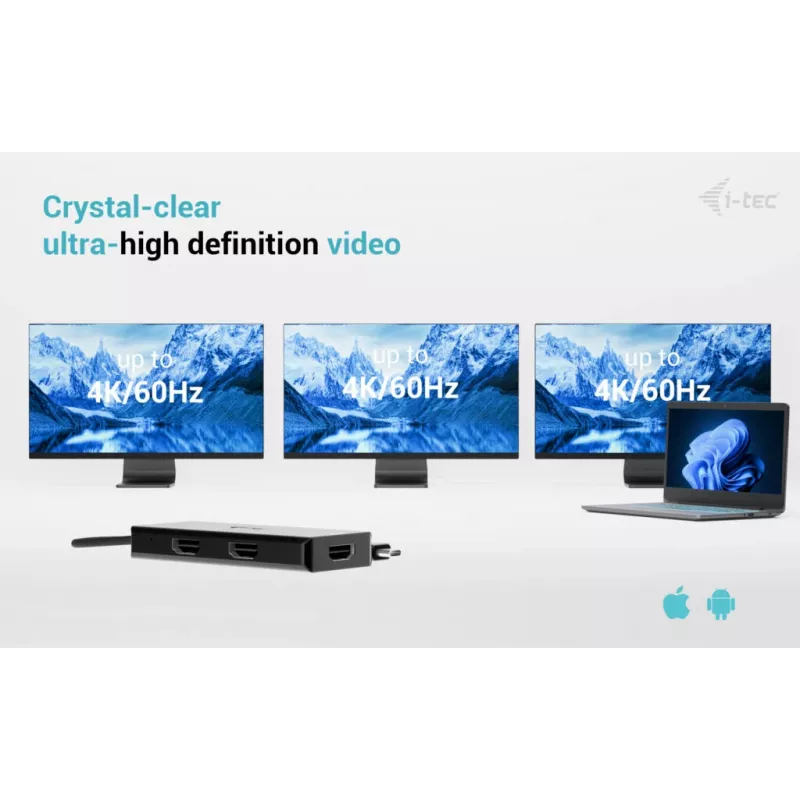 Adaptador de vídeo i-tec USB-C Triple 4K HDMI, Power Delivery 100W