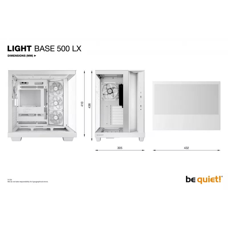 Caixa de PC be quiet Light Base 500 LX White Midi Tower ATX/PS2 suporte para fonte de alimentação 3x120 mm frente 1x120 mm trás suporta unidades de 2,5/3,5 polegadas 305×436×432 mm