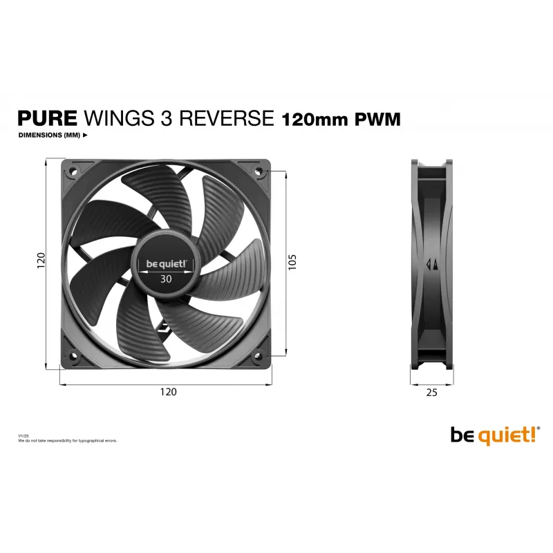 Ventoinhas para caixa de computador be quiet! Pure Wings 3 120mm | PWM Reverse Triple-Pack 12 cm Preto 3 unid.