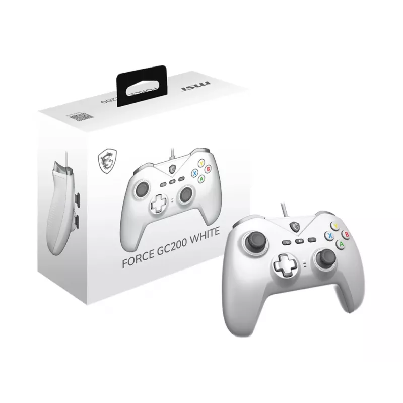 Comando de jogos USB MSI FORCE GC200 WHITE — design ergonómico, ligação com fios