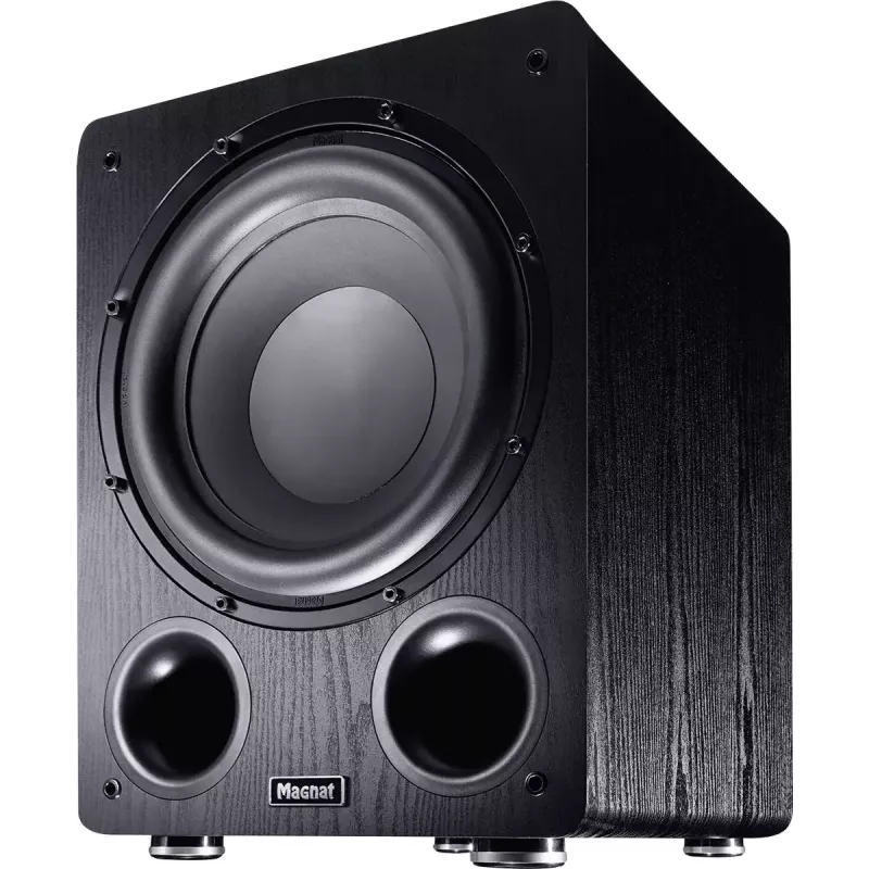 Subwoofer ativo Magnat Alpha RS12 — altifalante de 12 polegadas, 120 W RMS, 20–200 Hz, classe D, preto