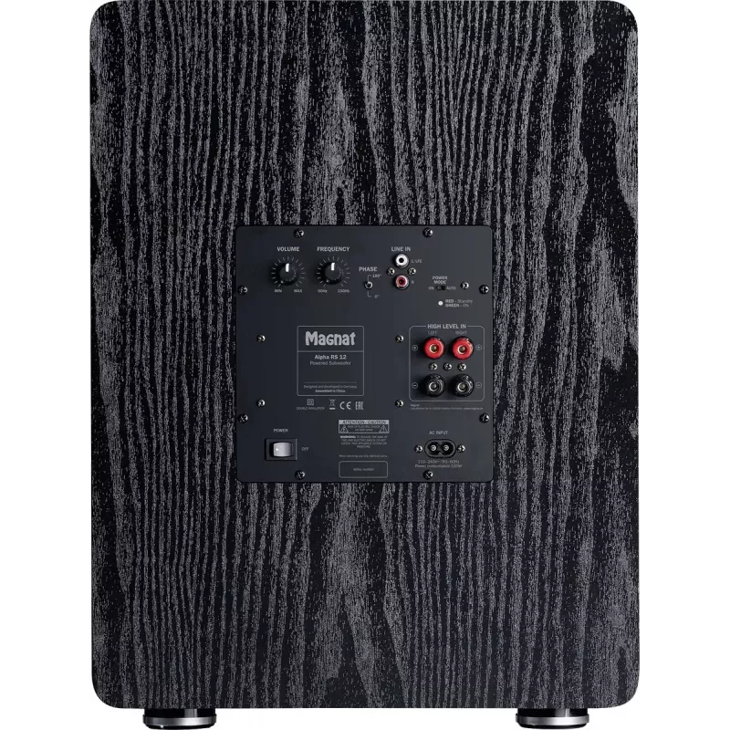 Subwoofer ativo Magnat Alpha RS12 — altifalante de 12 polegadas, 120 W RMS, 20–200 Hz, classe D, preto