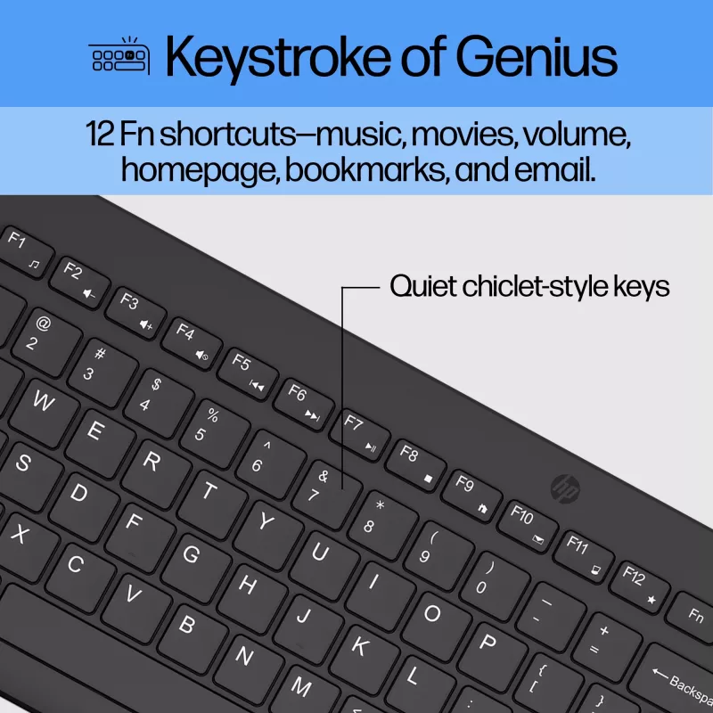 Conjunto de rato e teclado sem fios HP 330, tamanho completo (100 %), sem fios, RF Wireless, QWERTY, preto, rato incluído