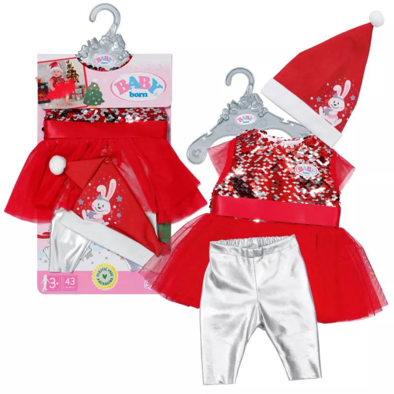 Zapf Creation BABY born vestido de Natal 836118 para bonecas até 43 cm, com leggings, sapatos e gorro de Natal, a partir dos 3 anos