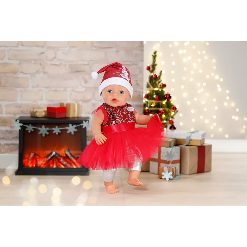 Zapf Creation BABY born vestido de Natal 836118 para bonecas até 43 cm, com leggings, sapatos e gorro de Natal, a partir dos 3 anos