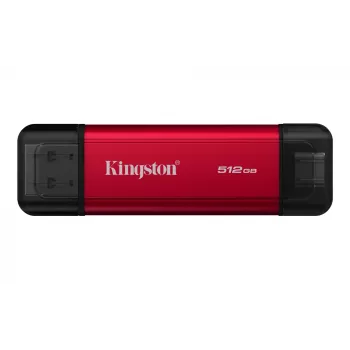 SSD externo Kingston 512 GB Dual USB-A/USB-C portátil, USB 3.2 Gen 2, leitura 1050 MB/s, escrita 950 MB/s, preto/vermelho