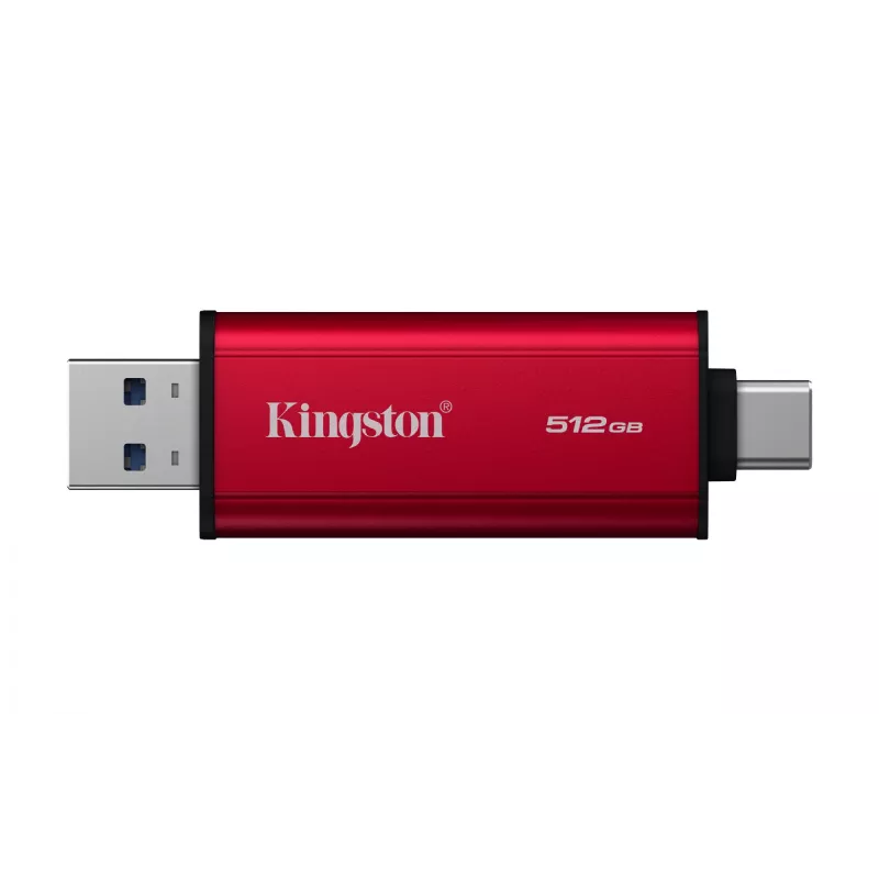 SSD externo Kingston 512 GB Dual USB-A/USB-C portátil, USB 3.2 Gen 2, leitura 1050 MB/s, escrita 950 MB/s, preto/vermelho