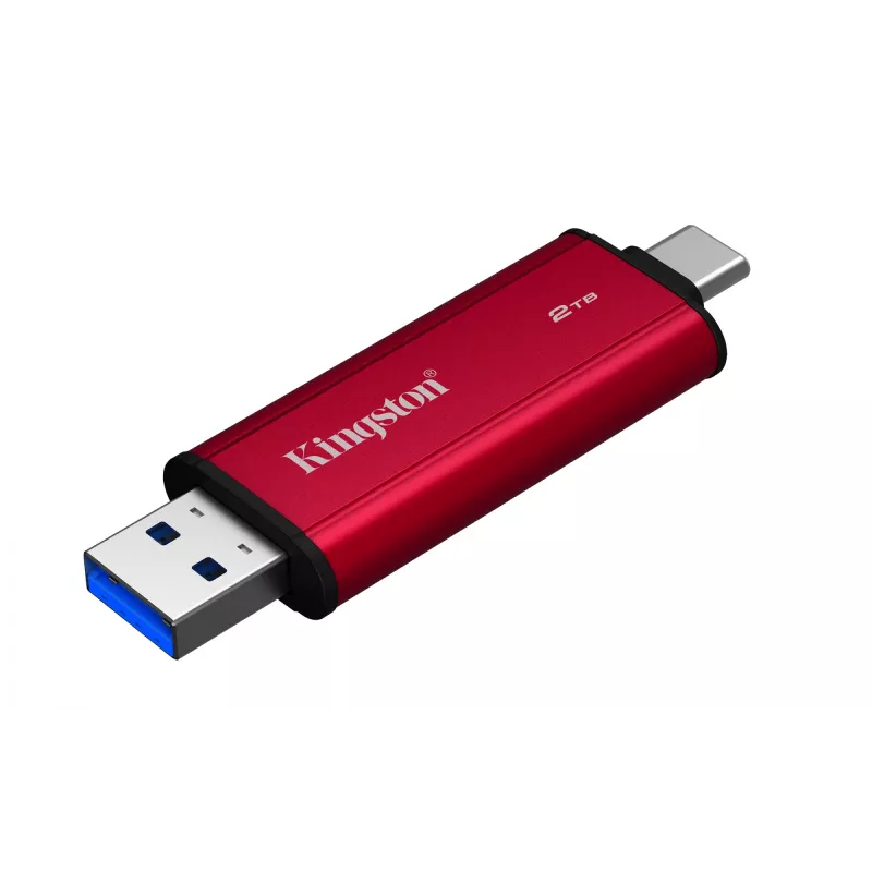 SSD externo Kingston 2 TB Dual USB-A/USB-C, USB 3.2 Gen 2, leitura 1050 MB/s, escrita 950 MB/s, preto/vermelho