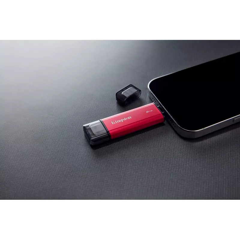 SSD externo Kingston 2 TB Dual USB-A/USB-C, USB 3.2 Gen 2, leitura 1050 MB/s, escrita 950 MB/s, preto/vermelho